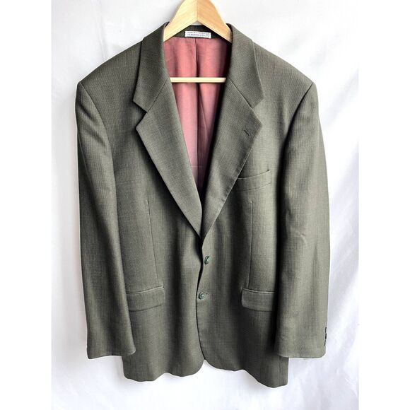 Vintage Macy's Men's Store Uomo 100% Wool Green Grey Blazer Sport Coat Size 42R - Picture 1 of 12